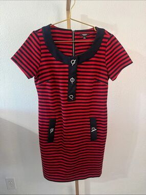 EXPRESS- Red and Navy Striped Short Sleeve Shift Dress- medium
